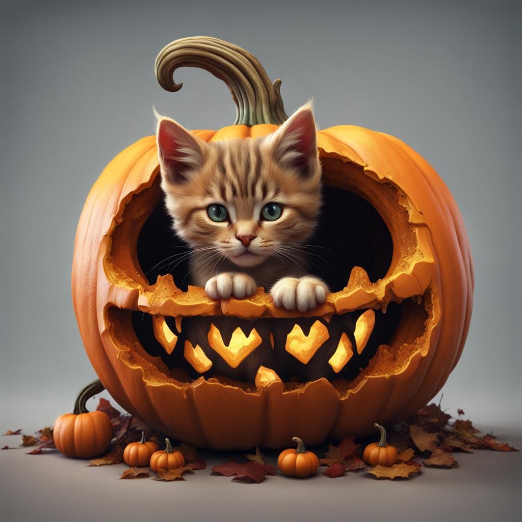 Pumpkin Overflowing with Kittens: Fantasy Concept Art