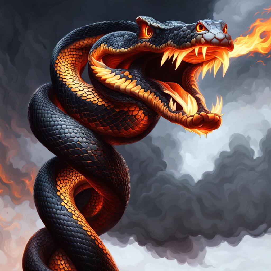 Intricate Fire Serpent Digital Painting