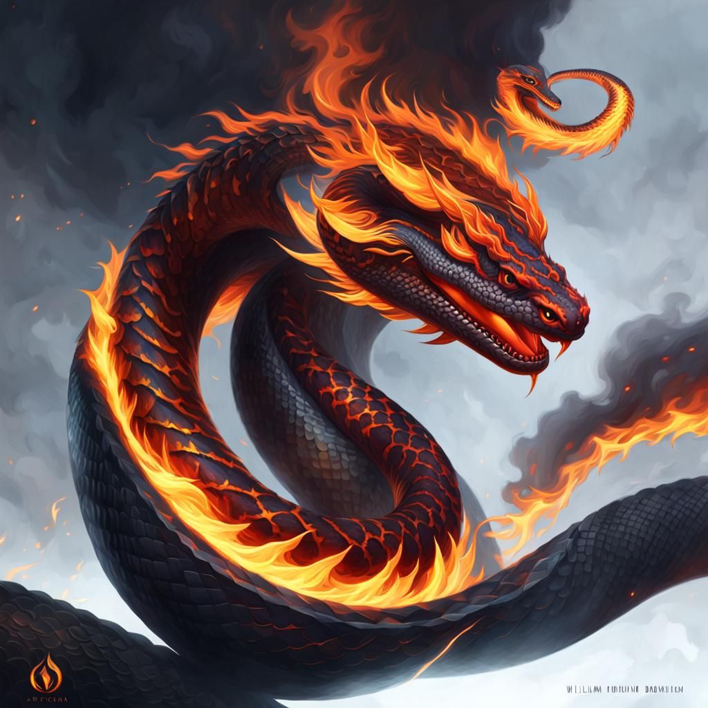 Intricate Fire Serpent Digital Painting