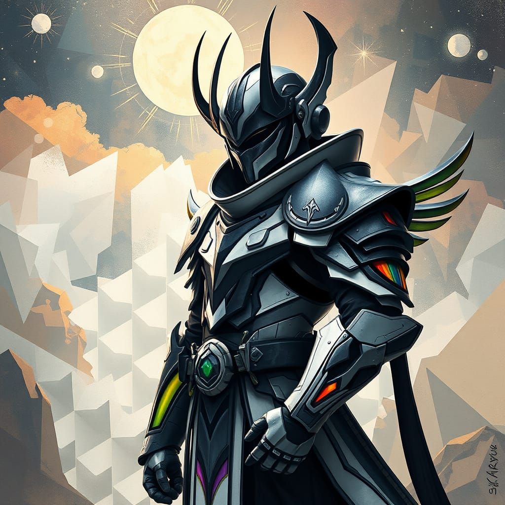 Mystical Warrior in Avant-Garde Armour, Dreamlike Scene