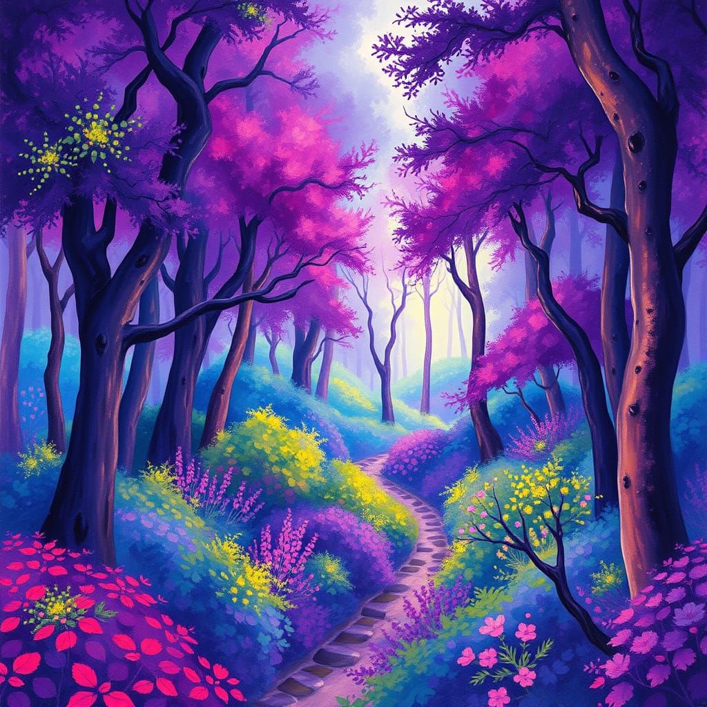 Whimsical Forest in Vibrant Purple Hues
