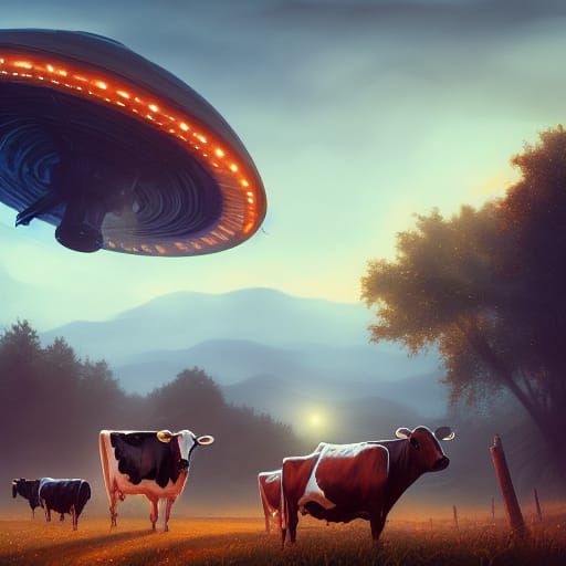 UFO Abduction of Cow: Hyperdetailed Concept Art