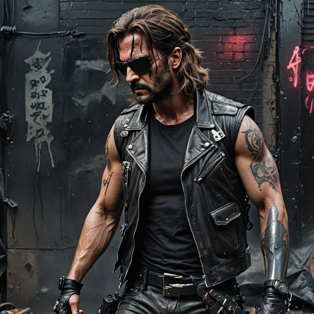 Cyberpunk Snake Plissken Portrait in Dystopian City