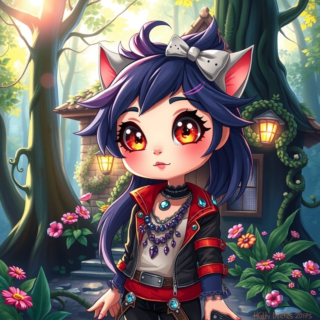 Enchanting Anime-Punk Female Creature in Whimsical Forest Se...