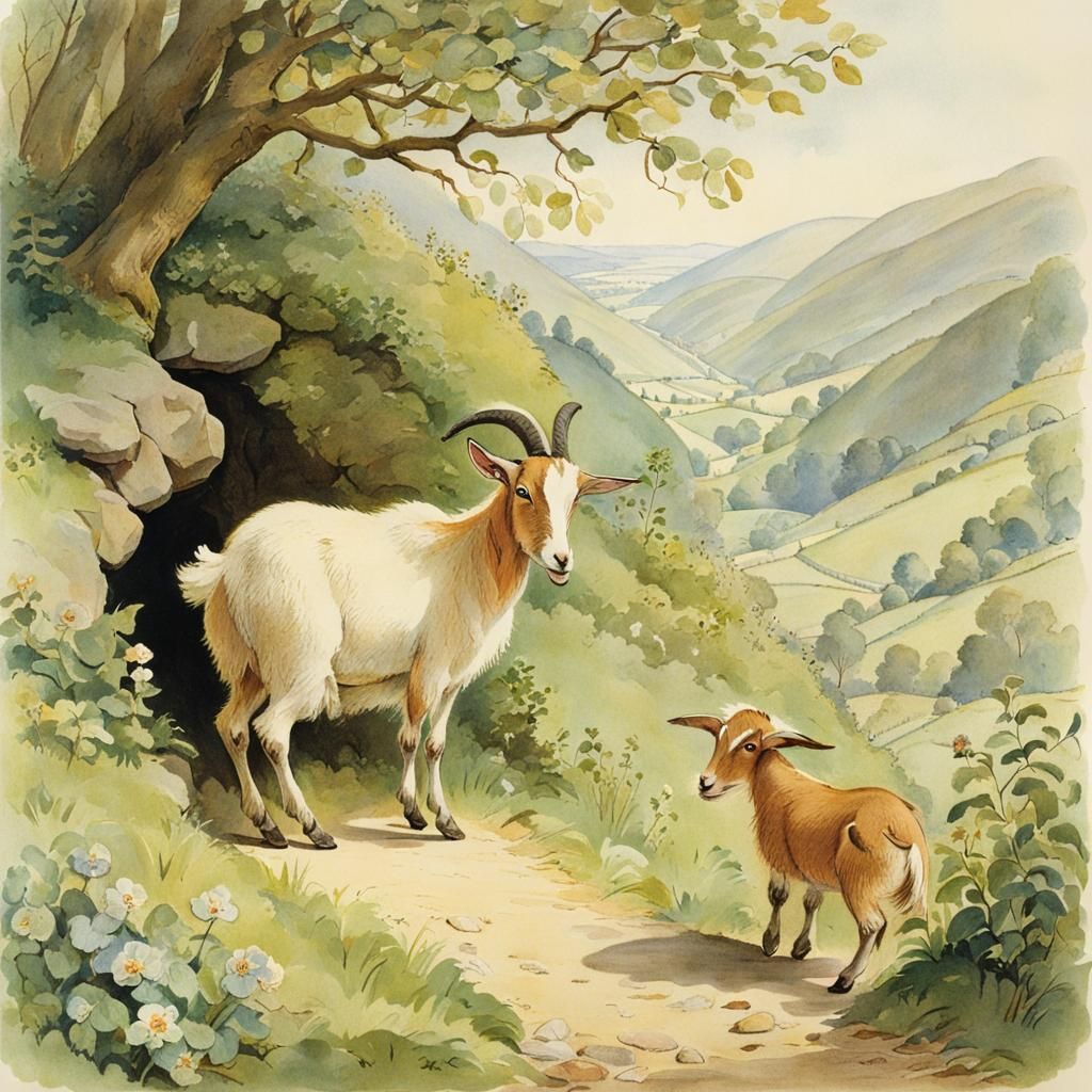 Greedy Goat Illustration in Beatrix Potter Style