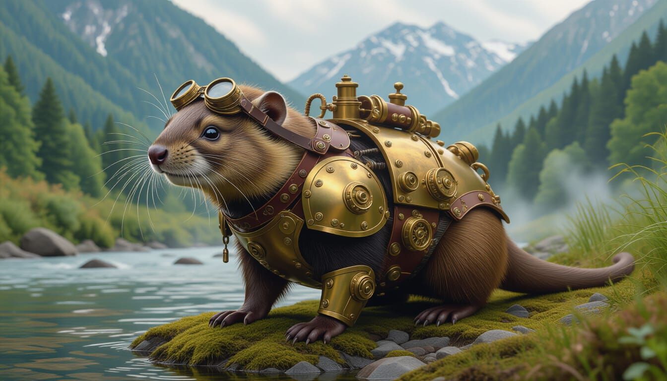 Steampunk Pyrenean Desman in Armor