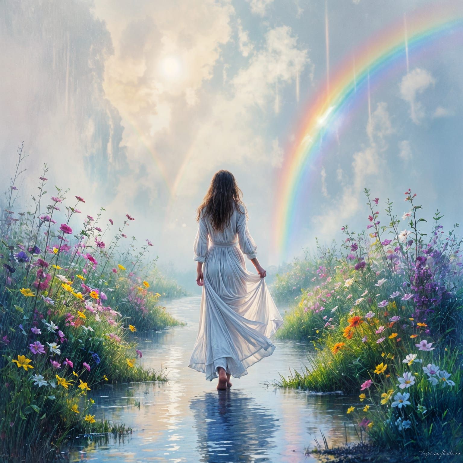 Ethereal Rainbow Appears in Magical Impressionistic Rain