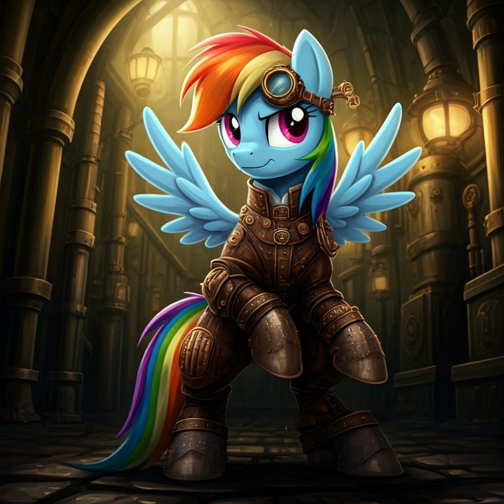Steampunk Heroine Rainbow Dash in Industrial Futurism Style