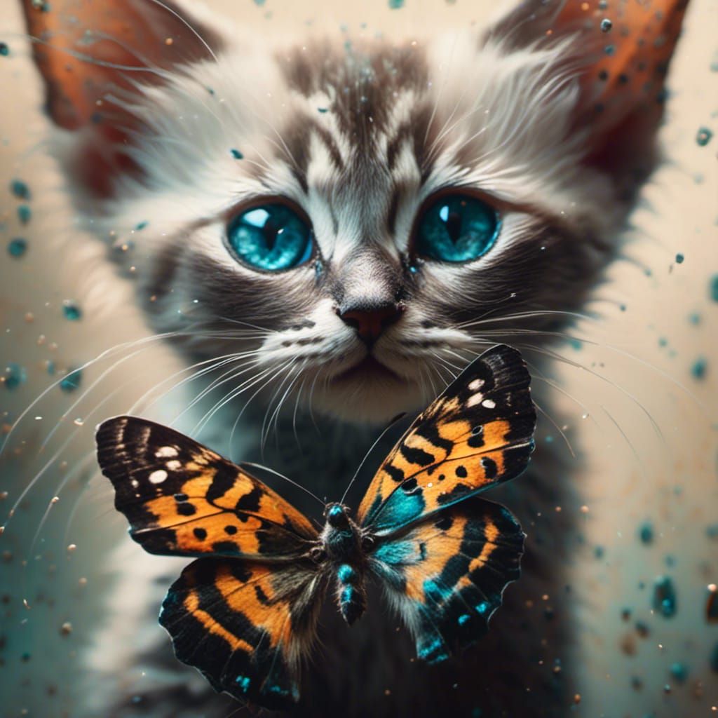Siamese Kitten and Butterfly Portrait