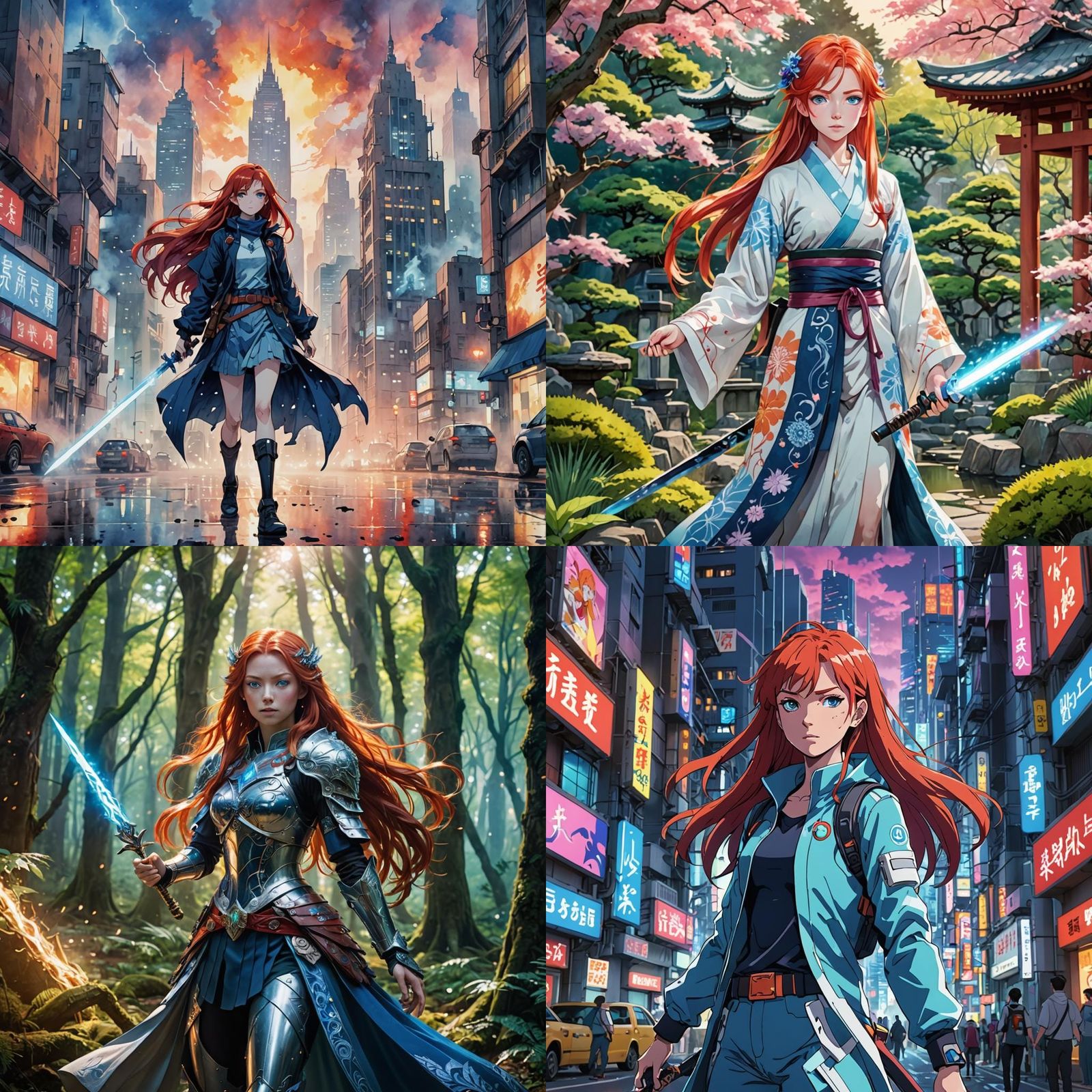 Anime Woman with Red Hair and Spirit Weapon