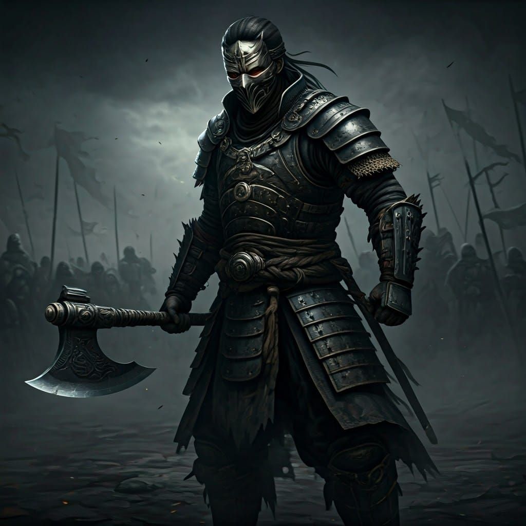 Menacing Warrior with Double-Bladed Axe