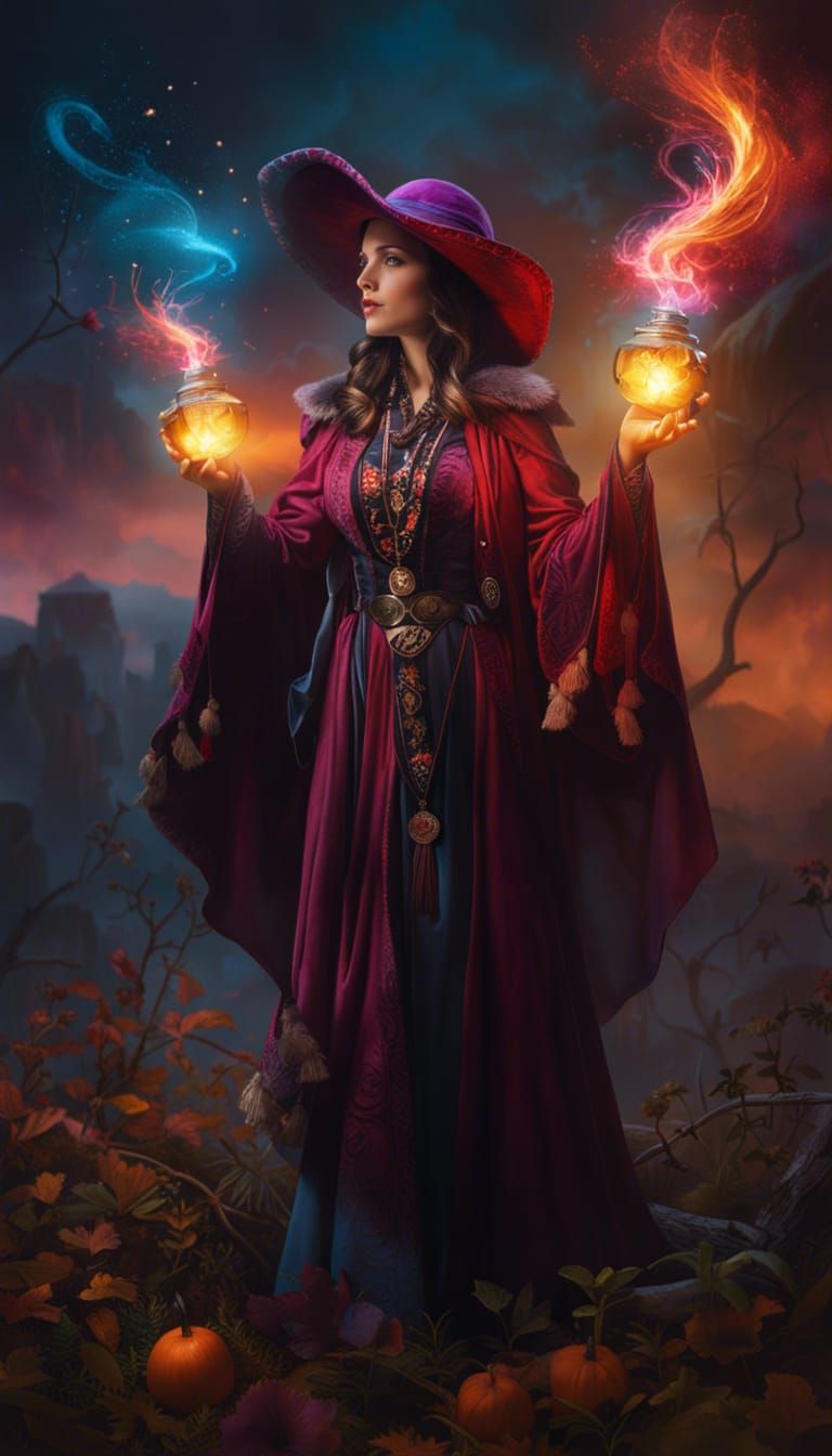 Enchanting Sorceress Casting a Spell: Photorealistic Digital...