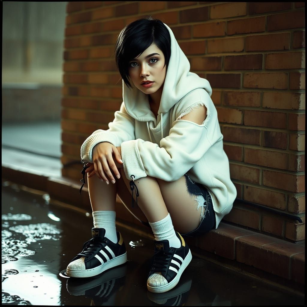 Woman in Rain: Cinematic Film Still