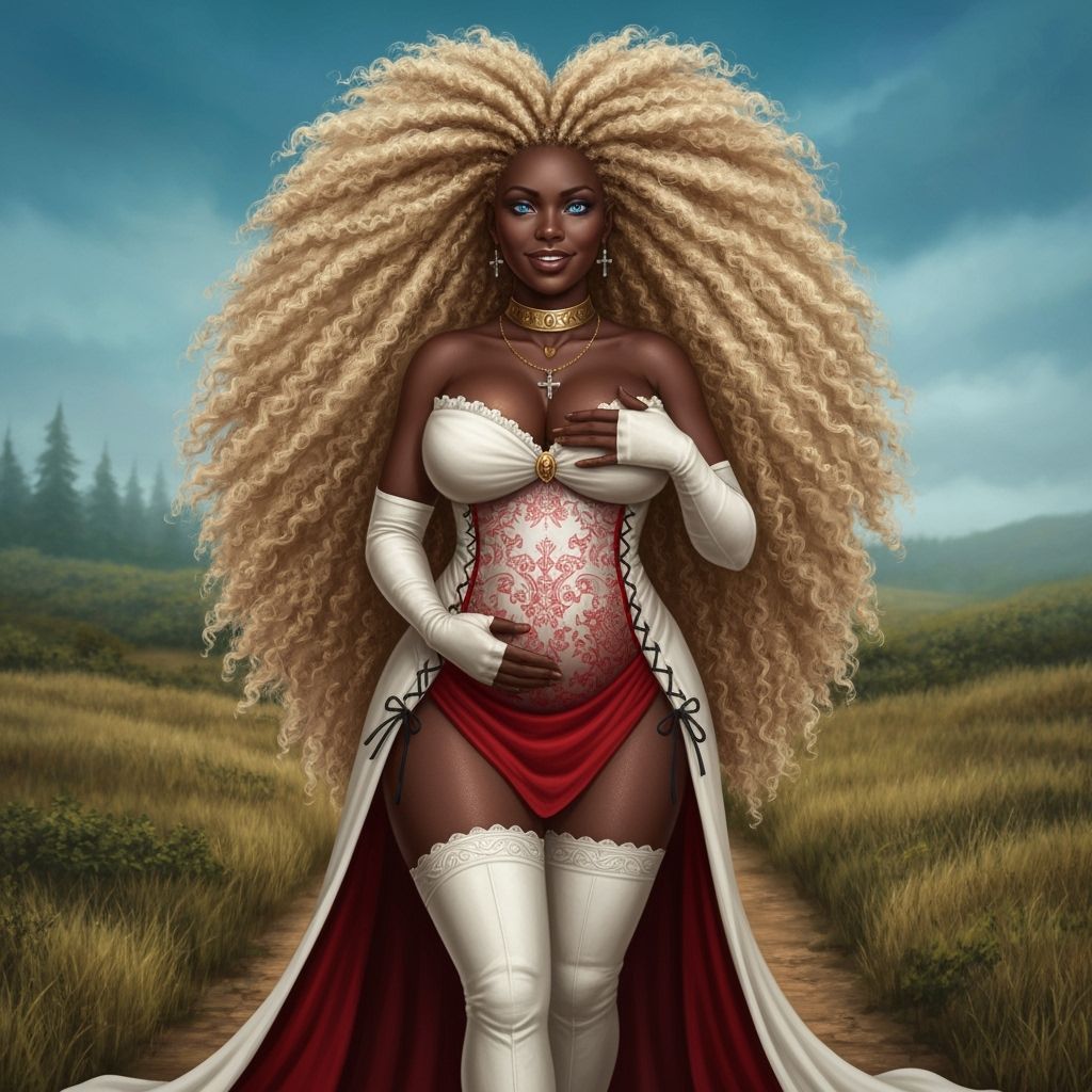 Pregnant African Sorceress in Medieval Fantasy Style