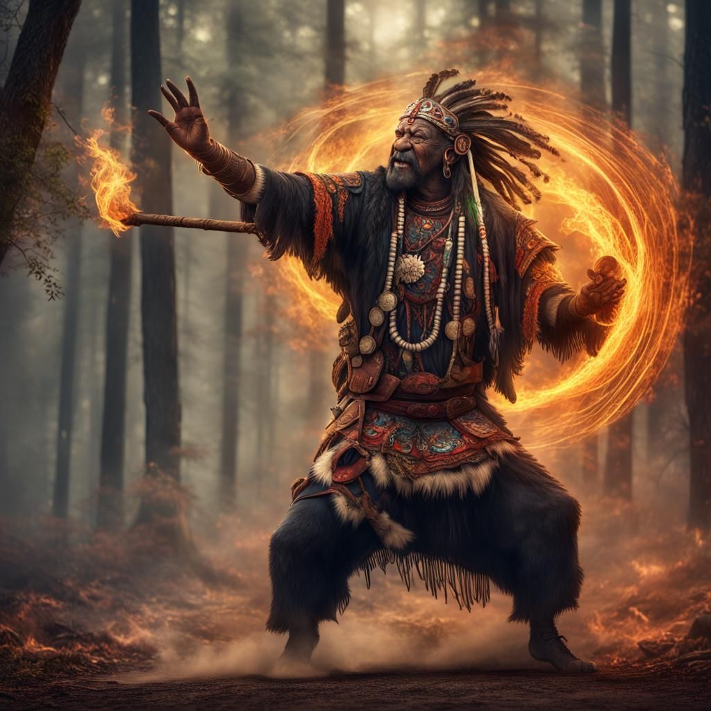 Dog Shaman Dance: Epic Forest Bonfire Scene