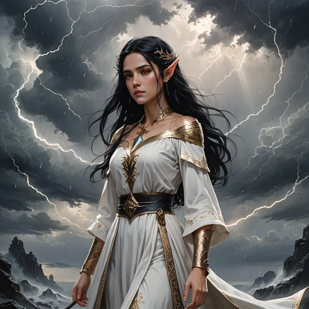 High Elf Wizard in White Dress Portrait