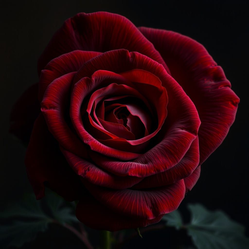 A rose in the shape of a heart with petals with a velvet texture, dark crimson