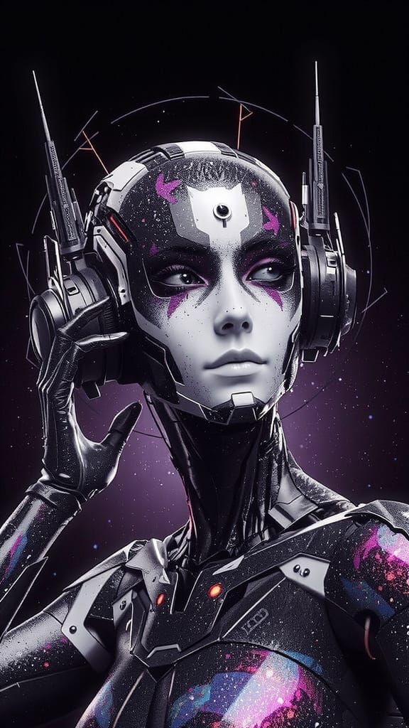 Hi-Tech Armored Robot Girl in Cosmic Setting