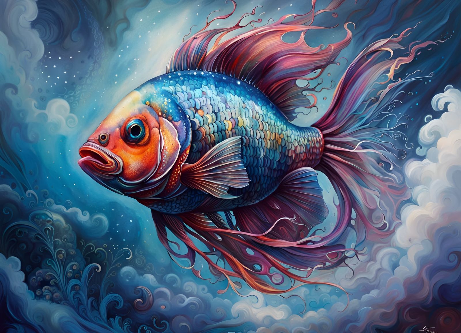 Beta Fish in Magic Misty Clouds