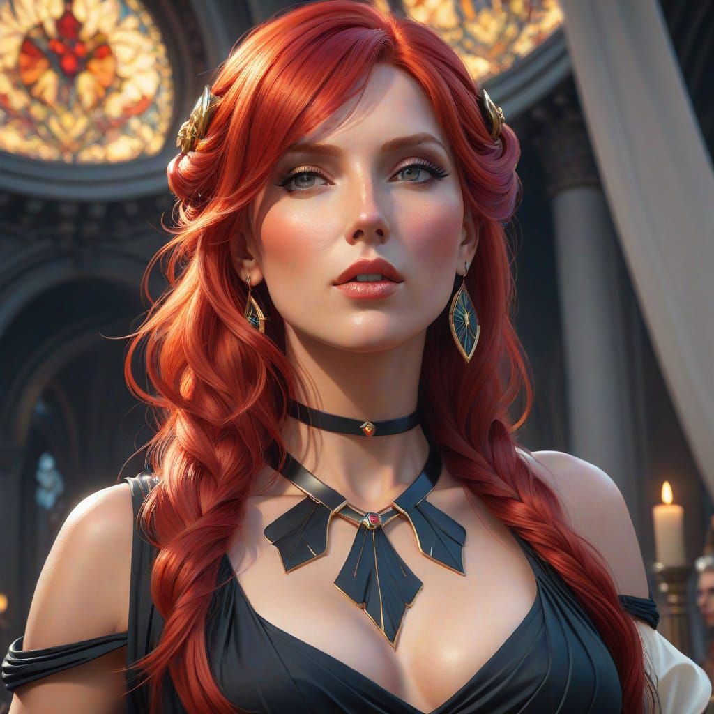 Red-Haired Goddess Portrait in Art Nouveau Style