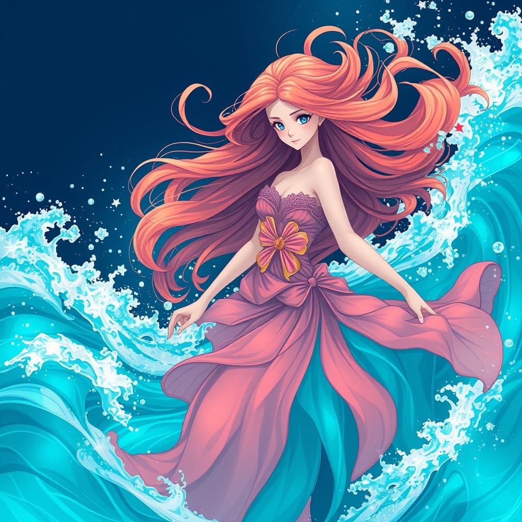 Aquatic Sorceress with Sapphire Eyes in Vibrant Hues