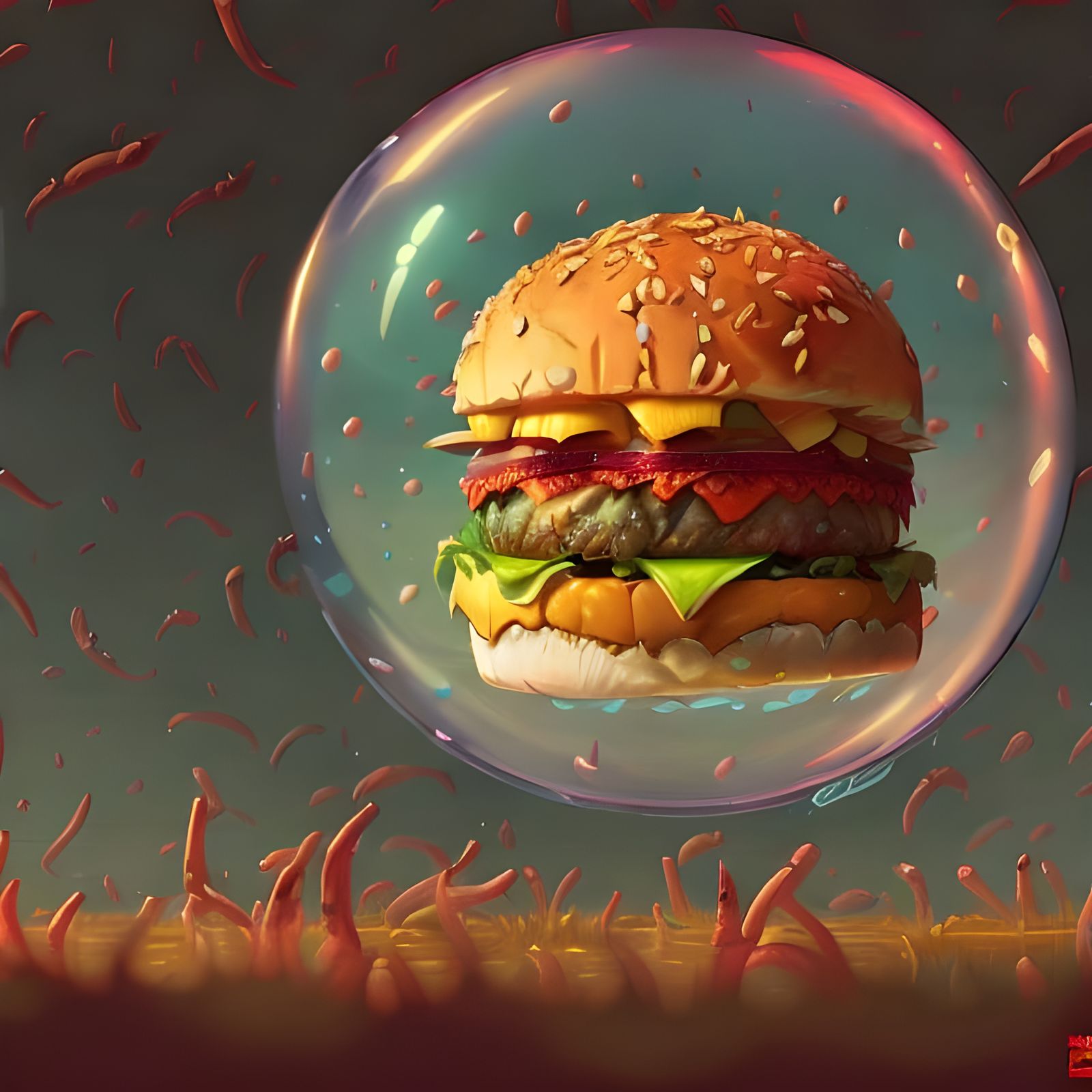 Cheeseburger in a Bubble: Hyperdetailed Fantasy Art