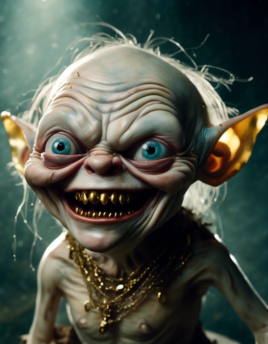 Obese Gollum with Gold Teeth and Necklace