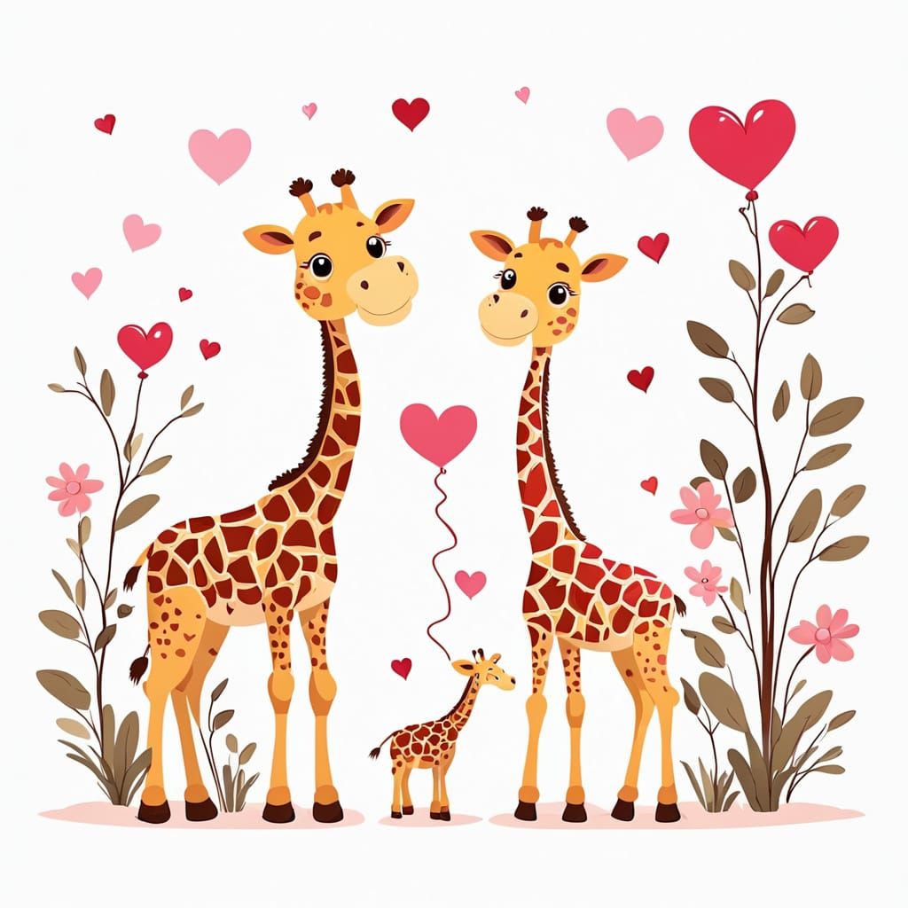Loveable Cartoon Giraffes Celebrate Valentine's Day