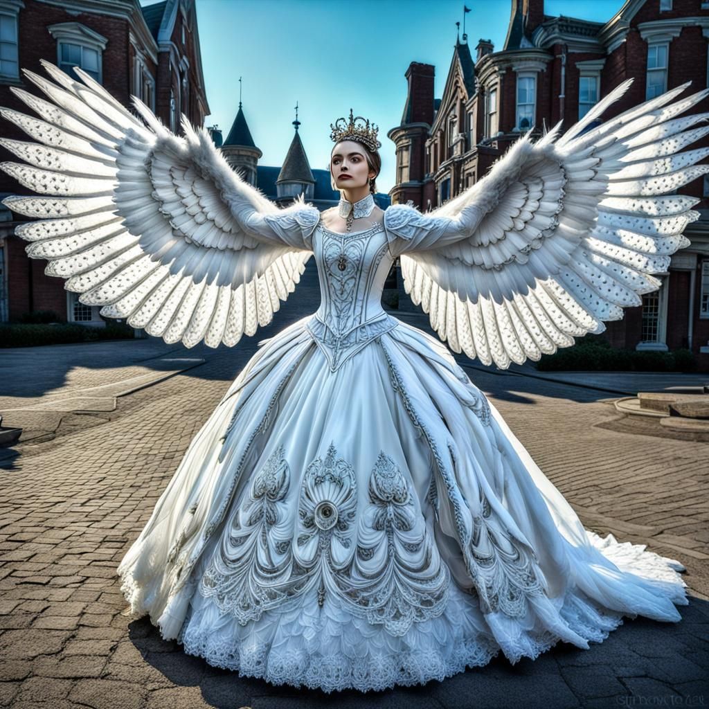 White Owl in Victorian Gown, Hyperrealistic Image