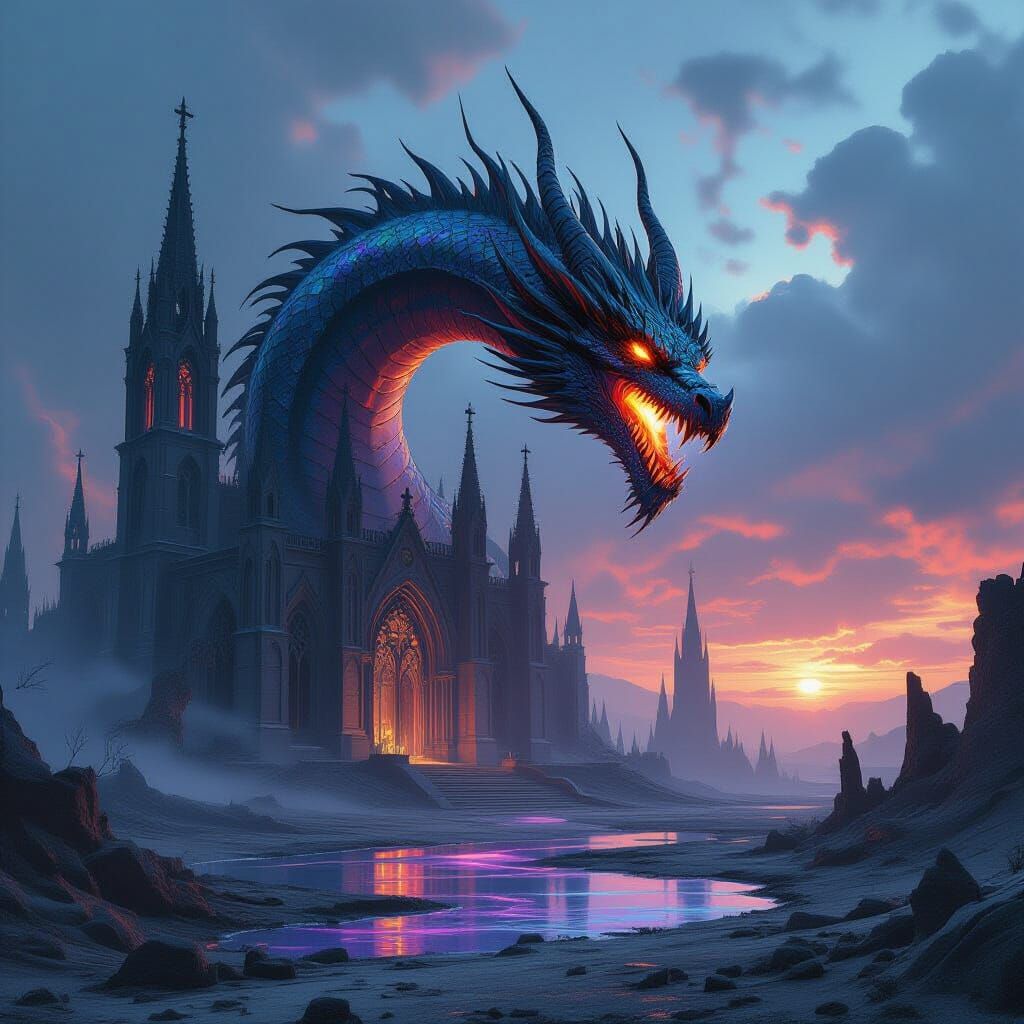 Iridescent Dragon Guardian in Hyperrealistic Style