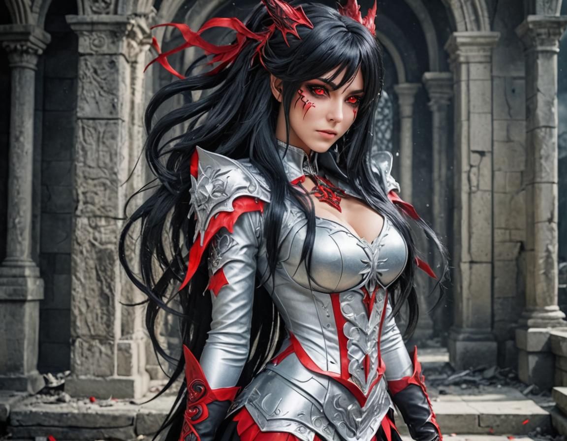 Vampiric Beauty with Long Black Hair, Detailed Matte Paintin...