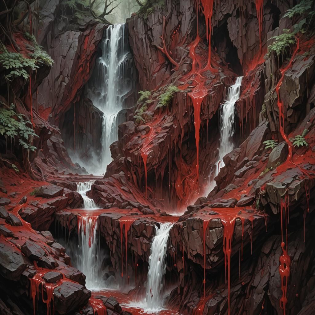 Ethereal Crimson Landscape in a Dark Underworld