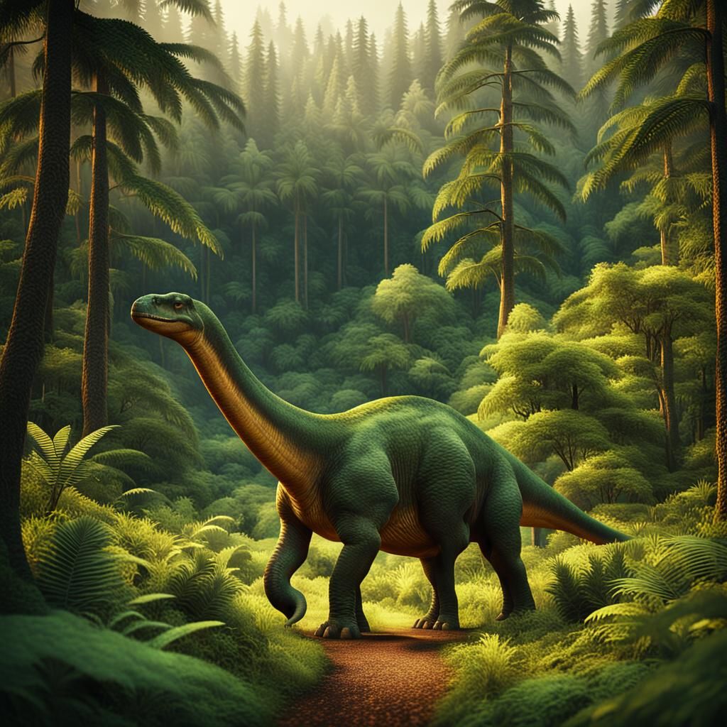 Apatosaurus in Prehistoric Forest at Golden Hour