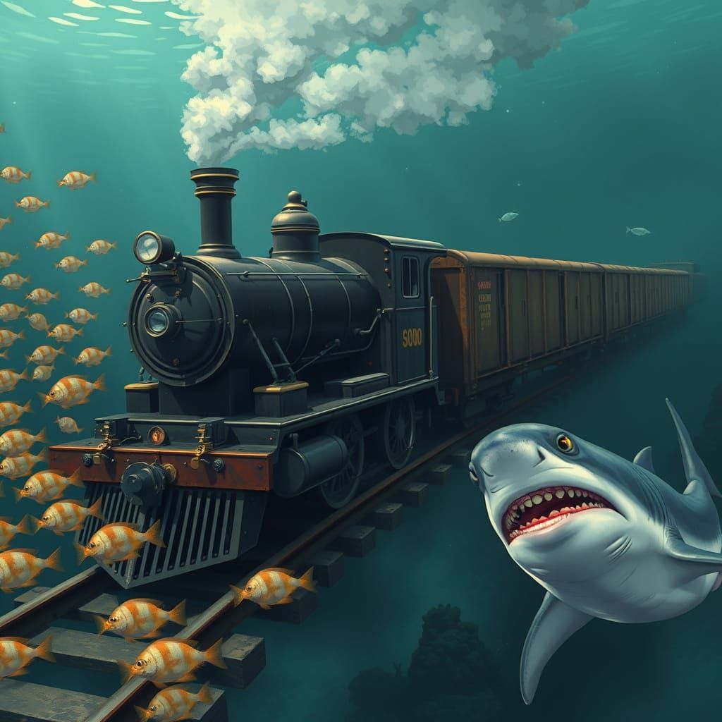 Vintage Steam Locomotives Chug Along Ocean Floor