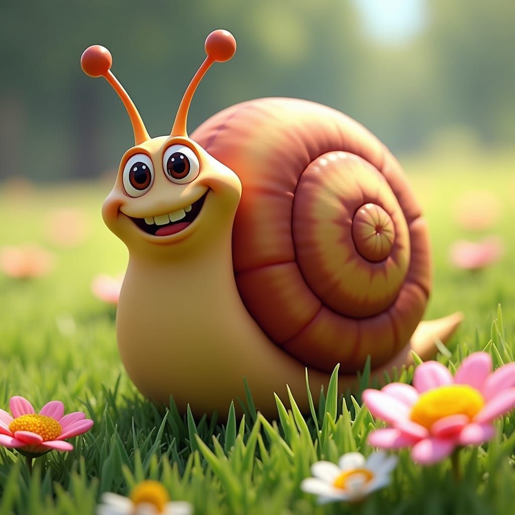 Chubby Snail Smiles in Pixar-Style 3D Animation