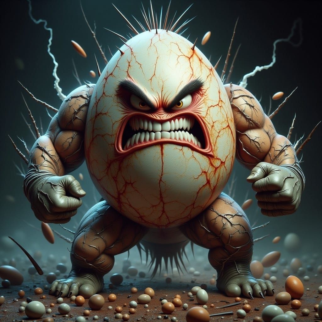 Angry Egg Rhino Hybrid in Dark Fantasy Style