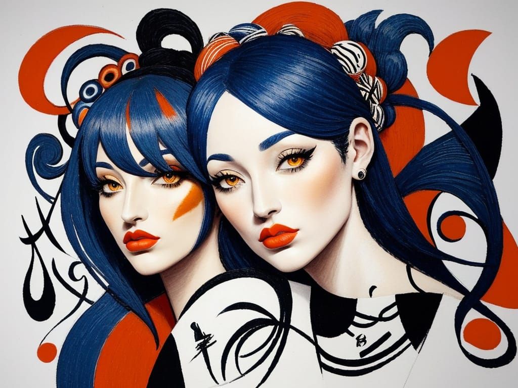 Abstract Cubist Love Stamp with Face and Colors