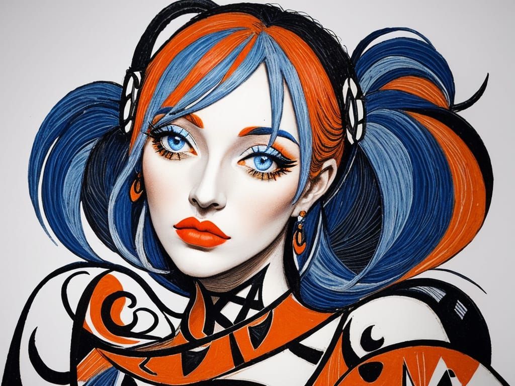 Abstract Cubist Love Stamp with Face and Colors