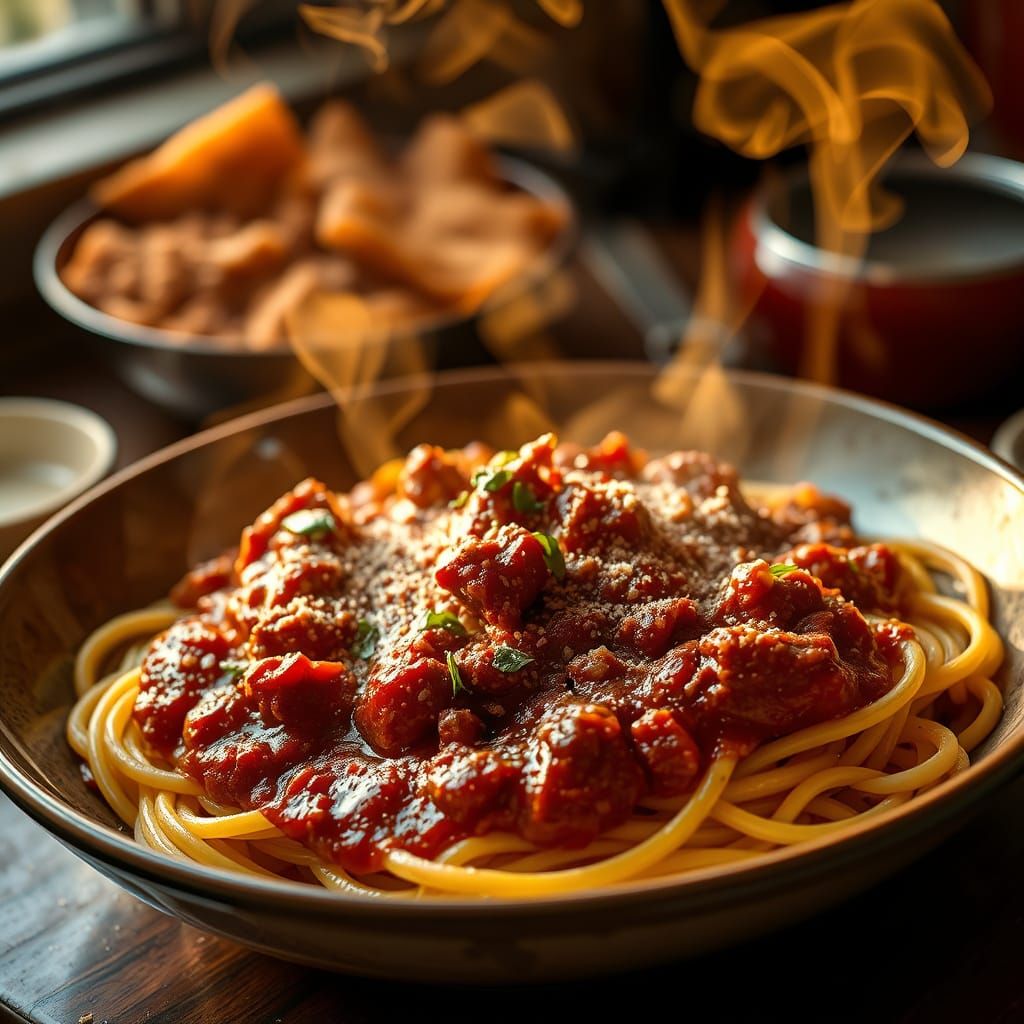 Hot Pasta Bolognese with Rich Meat Sauce