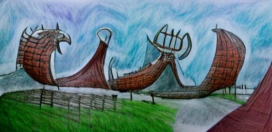 Viking Longship on the Open Sea