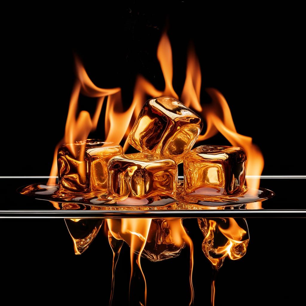 Golden Ice Cubes Ablaze: Cinematic Product Photography