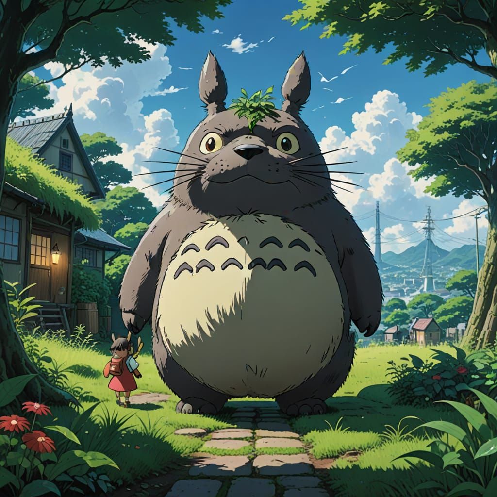 Surreal Studio Ghibli-Style Anime Creature in Deep Color