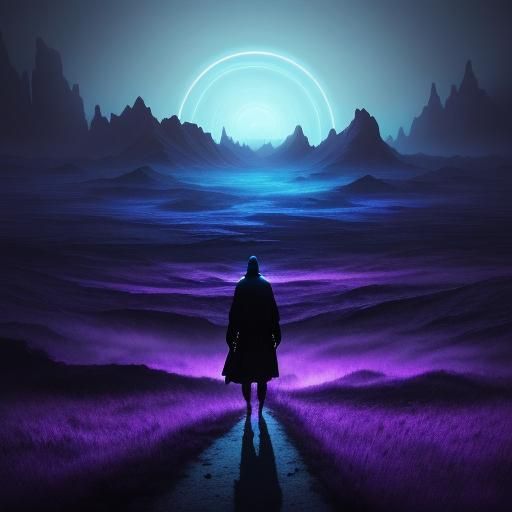 Nomad in Bioluminescent Alien Landscape: Surreal Digital Art