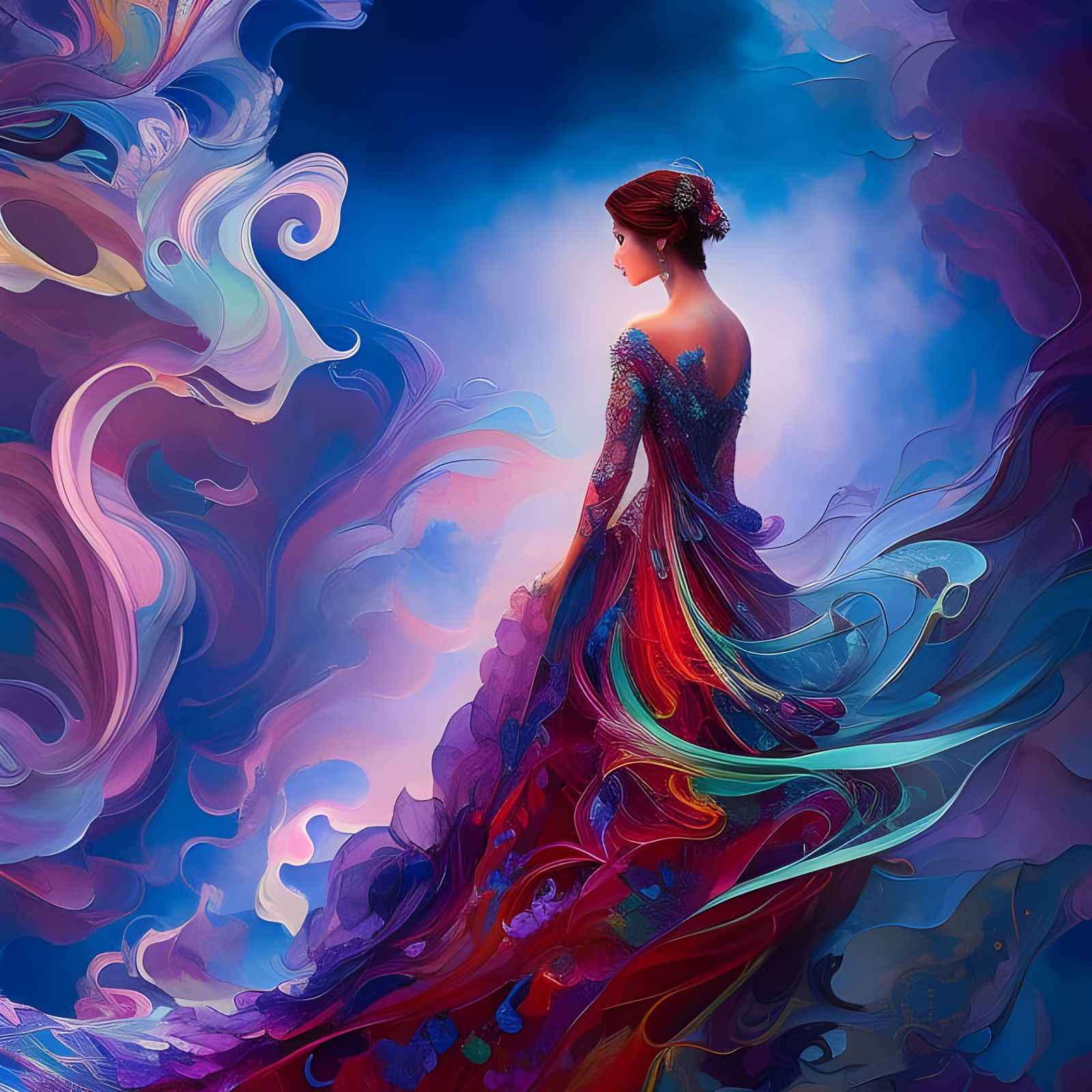 Ethereal Woman in Gossamer Gown, Detailed Concept Art