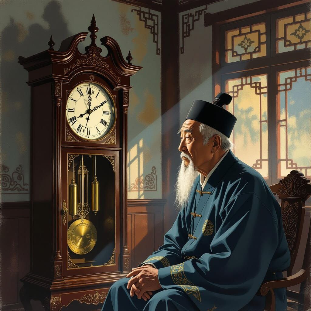 Despairing Grandfather Watches Clock Strike Midnight