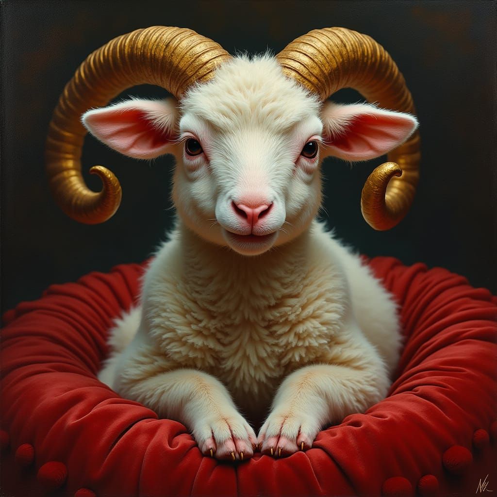 Shocked Lamb in Dark Academia Setting, Oil on Canvas