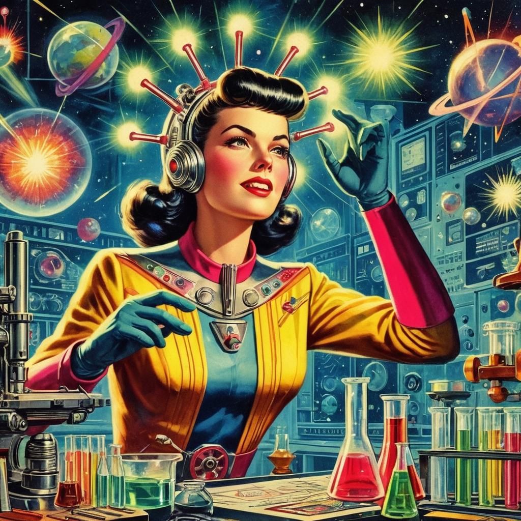 Retro Sci-Fi Female Scientist in Lab