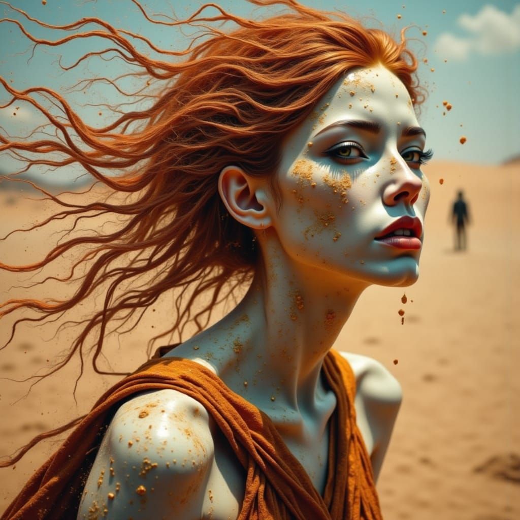Desert Witch in Cyberpunk Style Amidst Sandstorm