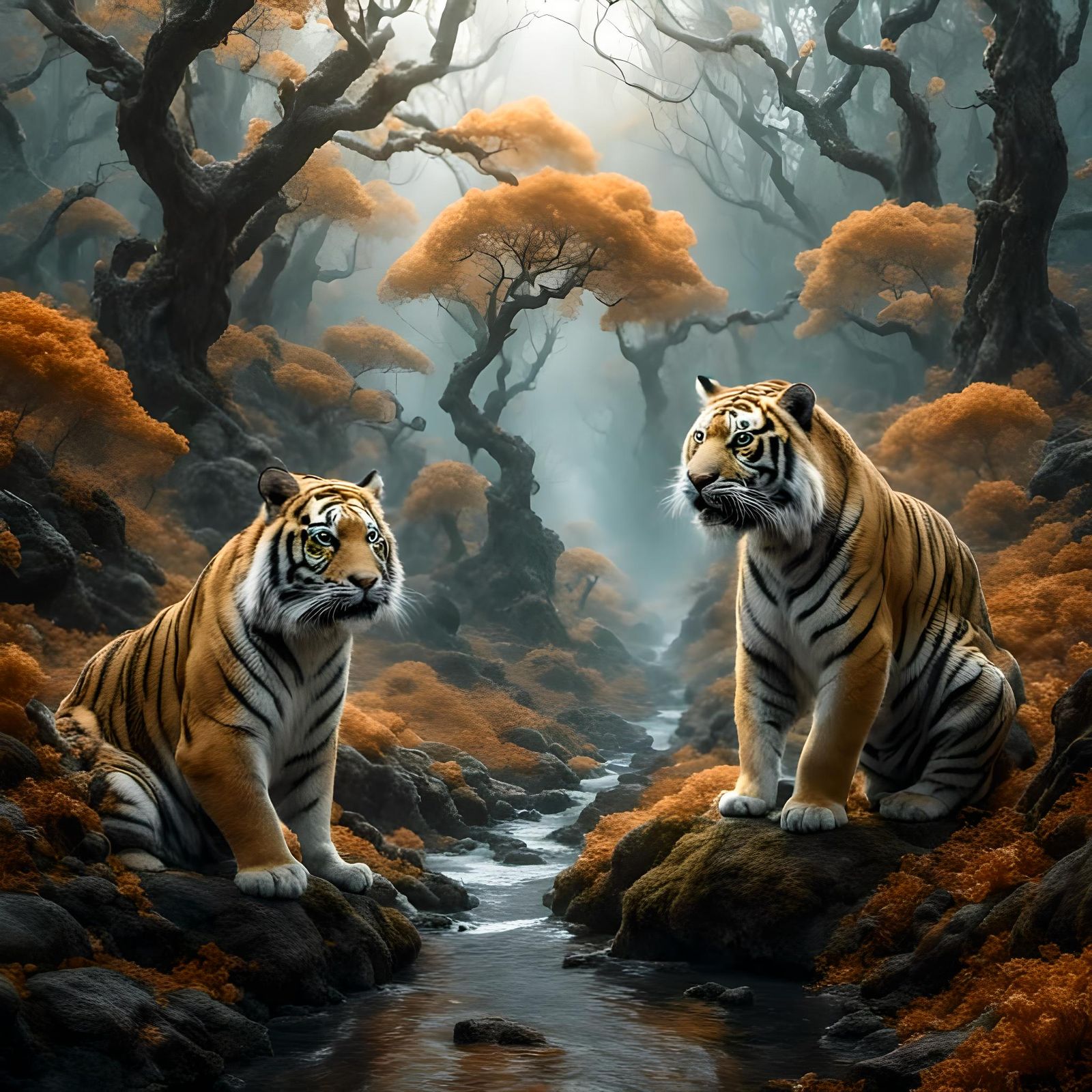 Tiger and Mouse in Surreal Dreamscape