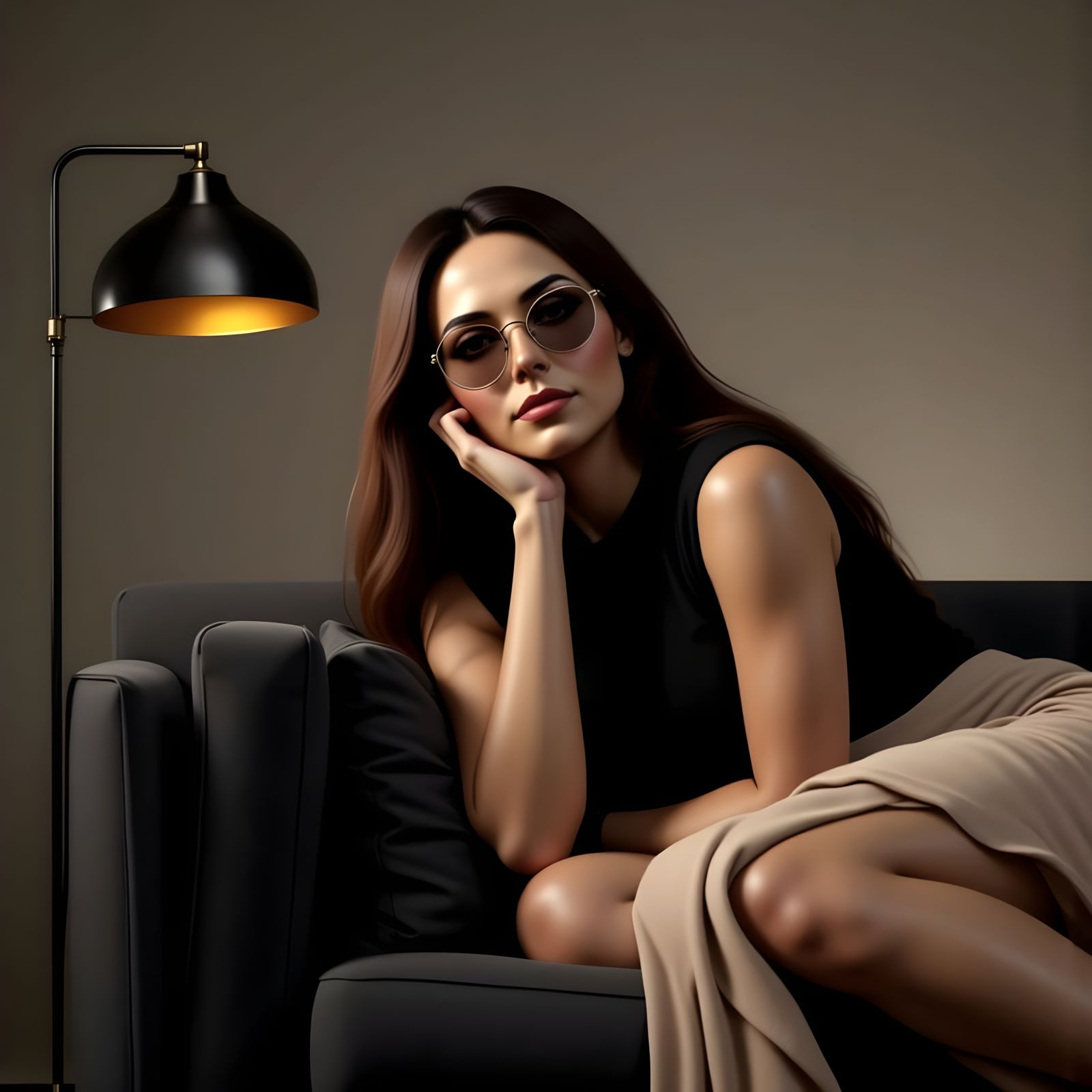 Chic Woman Relaxing on Sofa in Modern Interior